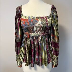 Letmebe Anthropologie Smocked Pleated Long Sleeve Blouse Top | Size 4